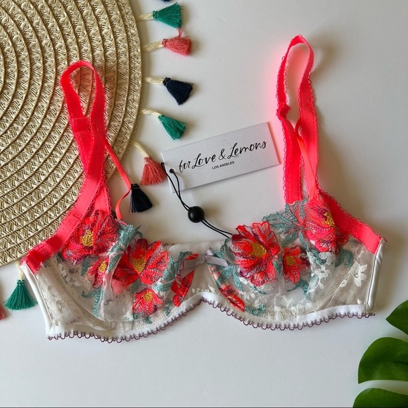 For Love And Lemons Neon Poppy Bra Multi Color XS NEW - Picture 5 of 5